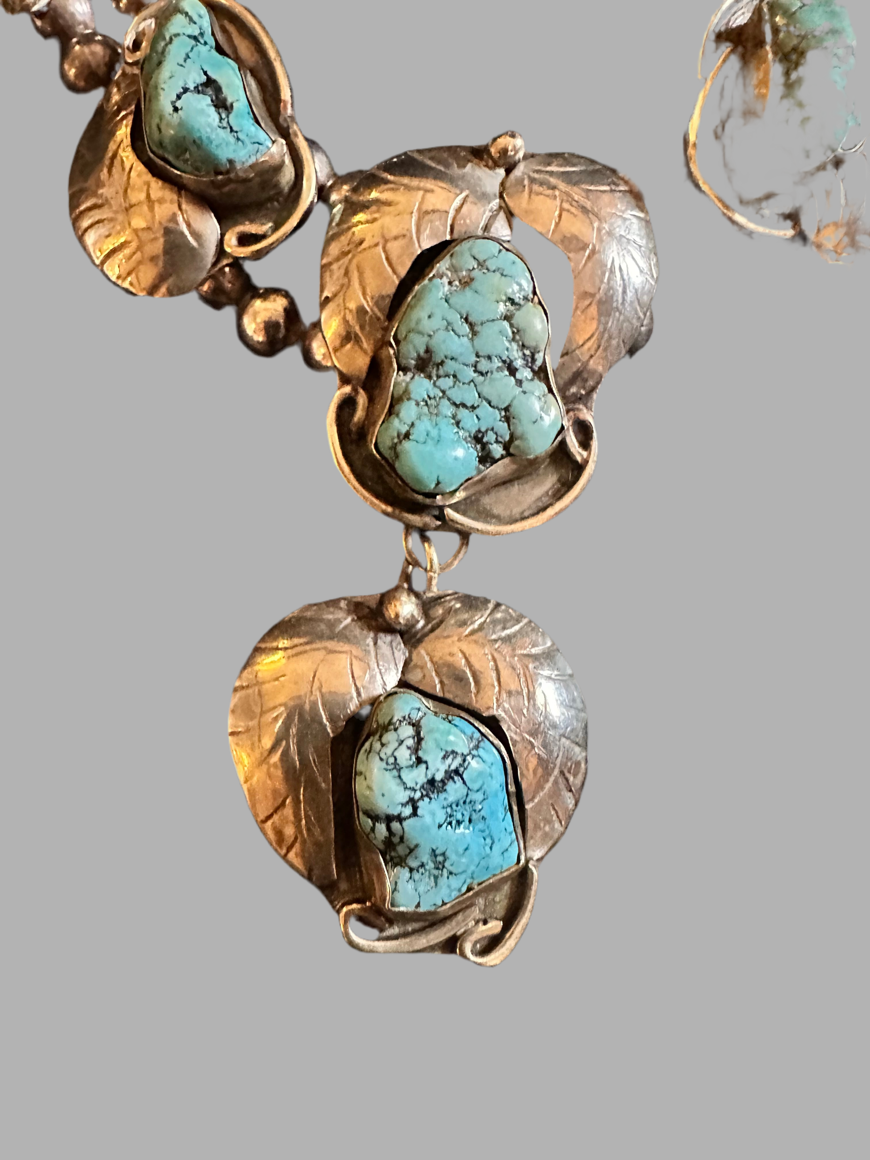 Antique Silver Necklace with Turquoise Stones