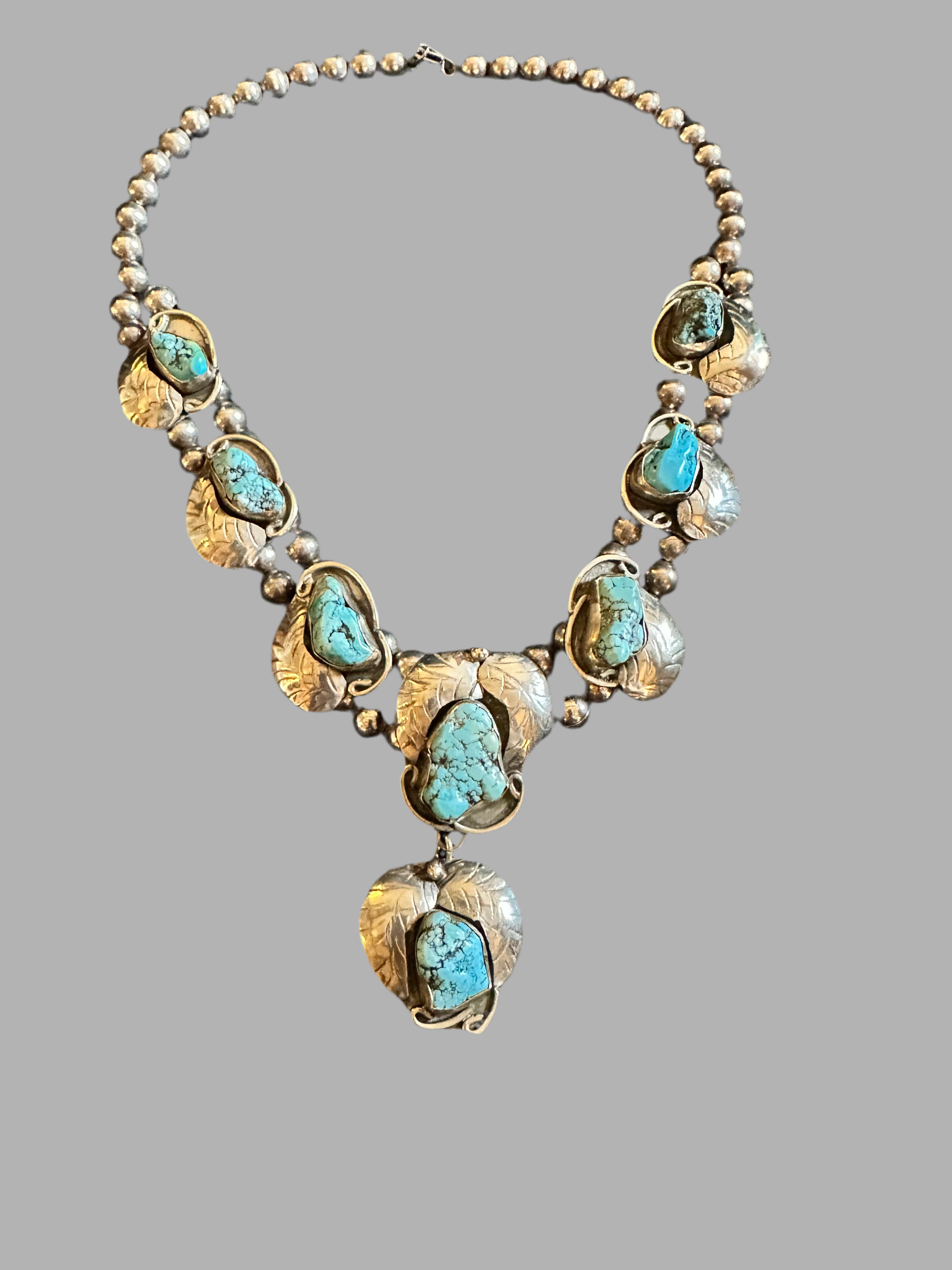 Antique Silver Necklace with Turquoise Stones